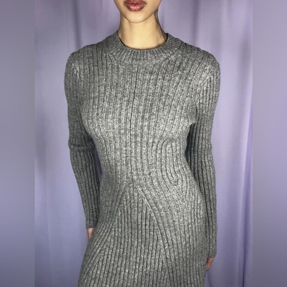 H&M Grey Ribbed Knit Sweater Mini Dress Womens Size XS Winter Chic Cozy Fall